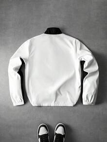 Manfinity Roghcode Men's Contrast Color Half-Zip Stand Collar Casual Fashion Patchwork Pullover Jacket Football - White - View 2