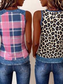 EMERY ROSE New Arrival Combo Pack, Regular Women's Plaid And Leopard Print Tops - Multicolor - View 2