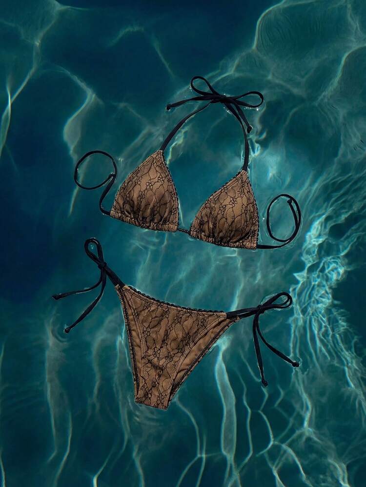 Women's Summer Beach Lace Halter Tie Sexy Bikini Swimsuit Set