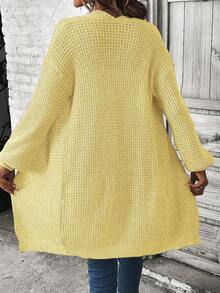 EMERY ROSE Casual Versatile Loose Solid Color Cardigan Everyday Pale Yellow Autumn - Yellow - View 2