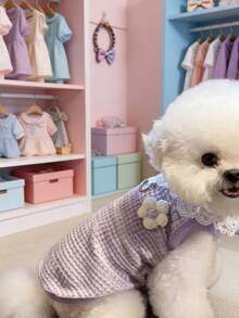 1pc Dog Clothes, Flower, Solid Color Pet Sweater, Teddy, Bi-Bear, Small Cat And Dog Knitted Warm Clothes - Multicolor - View 5
