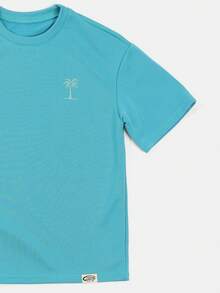 SUMWON Oversized Tween Boys Summer Palm Beach Graphic T-Shirt And Shorts Set With Crew Neck Short Sleeves Elastic Waist Casual Two Piece Co-Ord - Blue - View 4