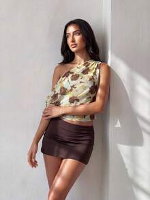 Glamine Atasan Camisole Tanpa Lengan Motif Bunga Jala Elegan untuk Pesta Wanita - Kuning - View 3