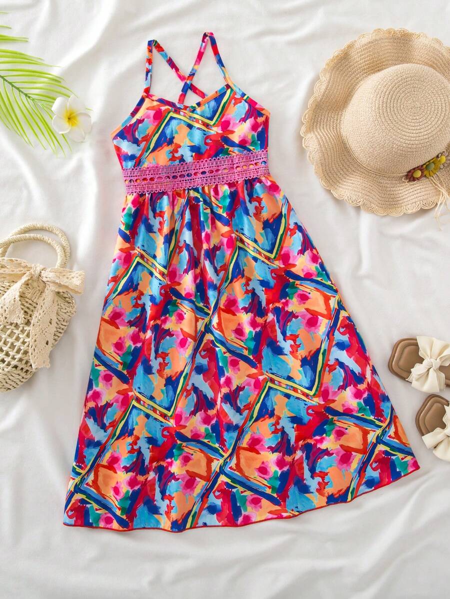 SHEIN Young Girls Printed Camisole Dress, Spring/Summer