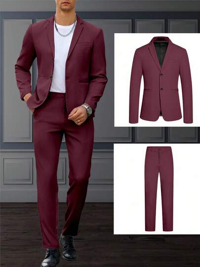Manfinity Mode Conjunto de traje de esmoquin de unicolor con cuello de solapa, manga larga y pantalón para hombres - Trajes casuales para hombres, Traje y pantalón para hombres, Traje casual para hombre, Trajes de moda para hombre