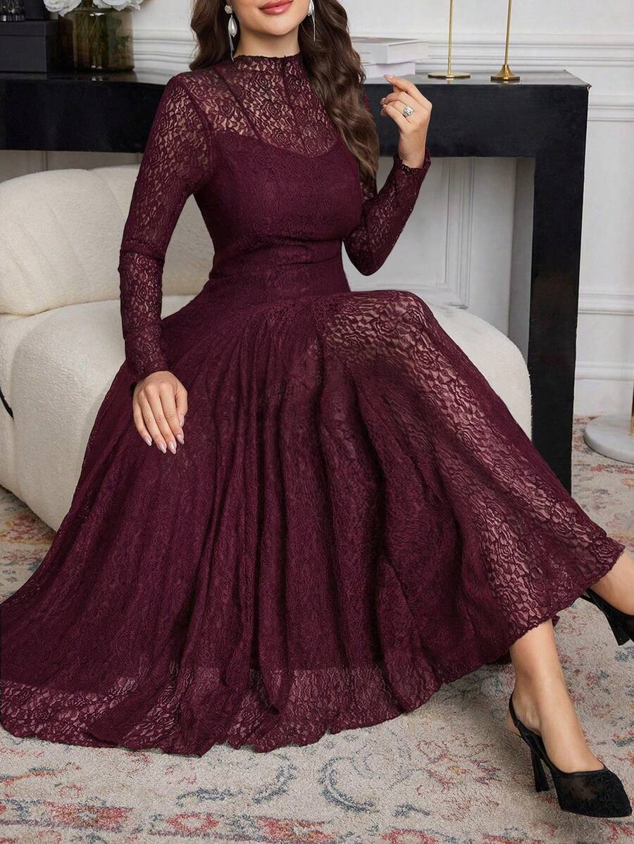Modelyn Elegant High-End Black Lace Flowy Dress, Spring/Summer