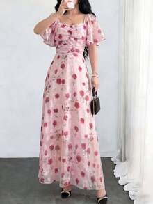 Modelyn Đầm hè thanh lịch in hoa xếp ly dành cho nữ - Hồng - Xem 3