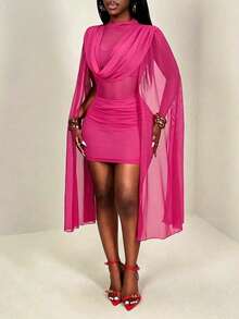 BamGleam Vestido negro de mujer sin mangas con escote pronunciado - Rosa Fucsia - Ver 6