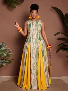 Maweii Đầm maxi dáng suông không tay, cổ tròn, in hoa, tôn dáng, dành cho nữ cỡ lớn, thích hợp cho kỳ nghỉ hè lãng mạn, tiệc mùa hè, tiệc ngoài trời, du lịch, phong cách nghỉ dưỡng tươi mới. - Nhiều màu - Xem 6