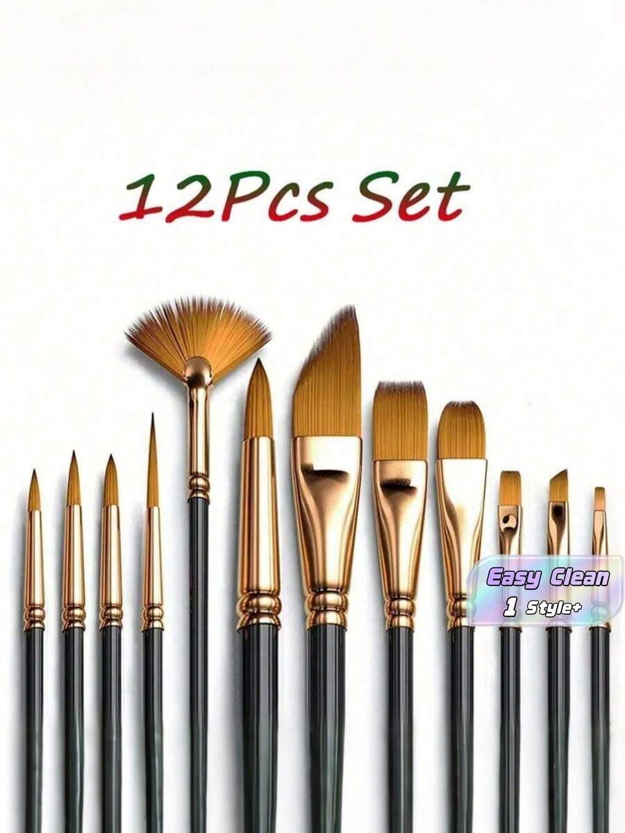 Paint Brushes 12 Pack For Oil Painting Watercolor, Professional Artist Painting Brush Set For Oil, Acrylic, Canvas, Gouache - Black - View 1