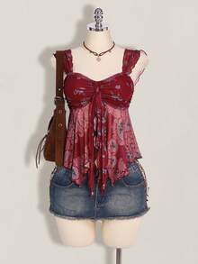SHEIN ICON Women's Casual Floral Print Camisole - Burgundy - View 11