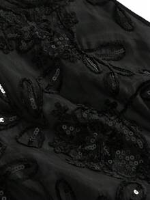 ROMWE Goth Plus Size Patchwork Embroidered Fitted Fashionable Camisole - Black - View 10