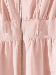 Modelyn Burgundy Slimming Zip-Up Hooded Casual Long Sleeve Jacket & Pants 2 Pieces Set For Women, Autumn/Winter - Pink - View 5