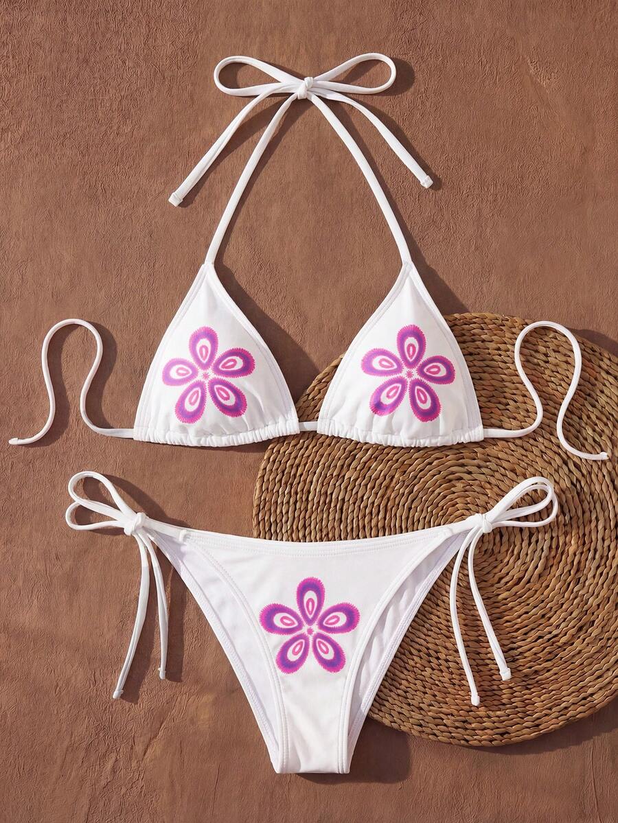 Anewsta Bộ bikini gợi cảm buộc dây cổ, họa tiết hoa, dành cho nữ, thích hợp mặc đi biển mùa hè. - Nhiều màu - Xem 1