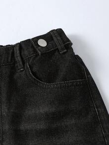 Quần jean denim dáng suông màu đen và xám dành cho nữ tuổi teen, đa năng, thời trang, thoải mái, phong cách retro, cạp chun, họa tiết râu mèo độc đáo. - Rửa trung bình - Xem 6