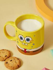 SpongeBob SquarePants | SHEIN 1 chiếc cốc sứ in hình hoạt hình dung tích 300ml, an toàn khi sử dụng trong lò vi sóng và máy rửa chén, thích hợp đựng nước, sữa, nước ép, cà phê, trà, hoặc các loại đồ uống khác. - Màu vàng - Xem 2