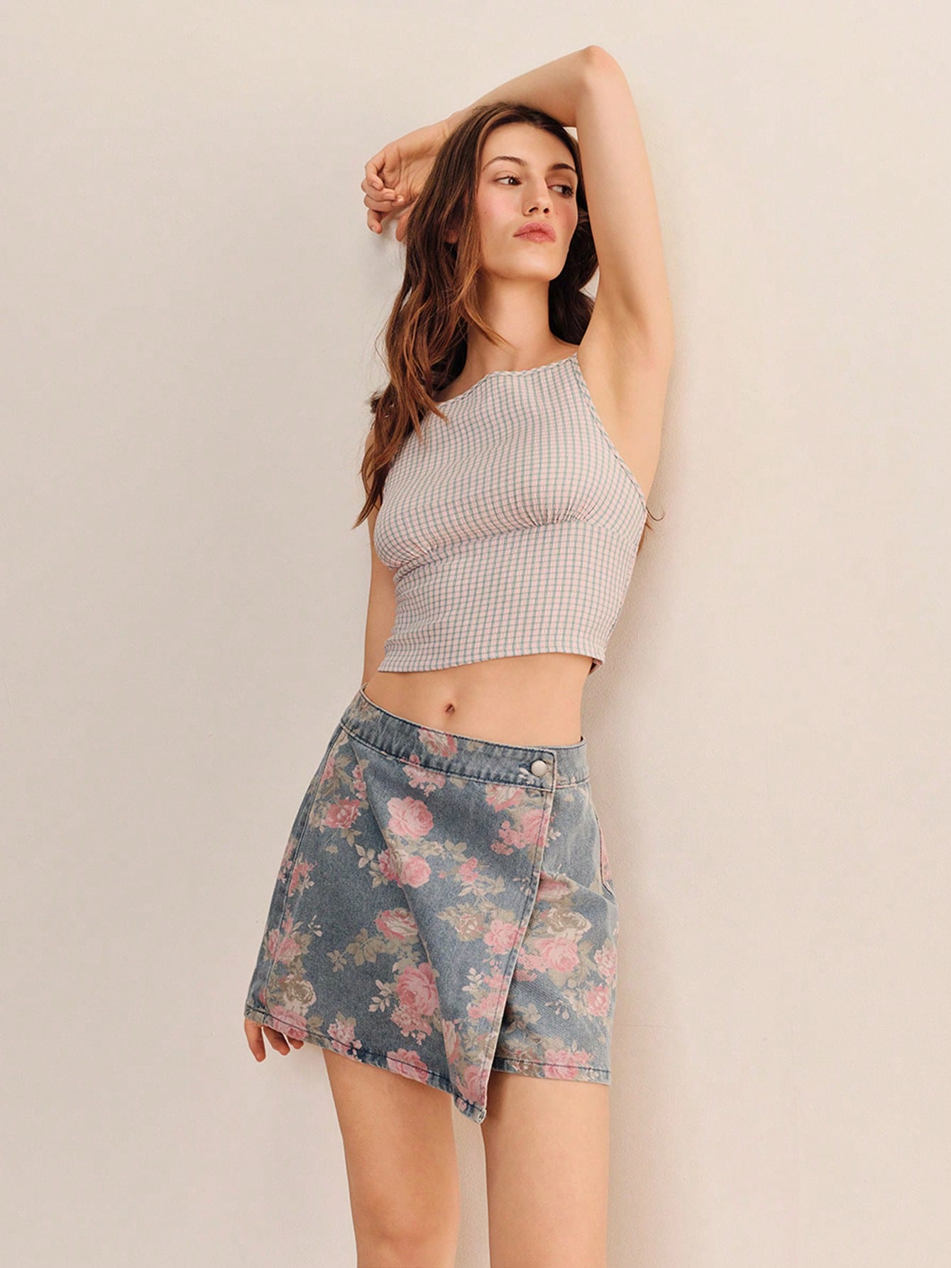 Blue And Pink Crinkle Check Fitted Crop Top With Square Neckline And Smocked Back Spring Summer Holiday Top Casual Top French Style Top Parisian Style Going Out