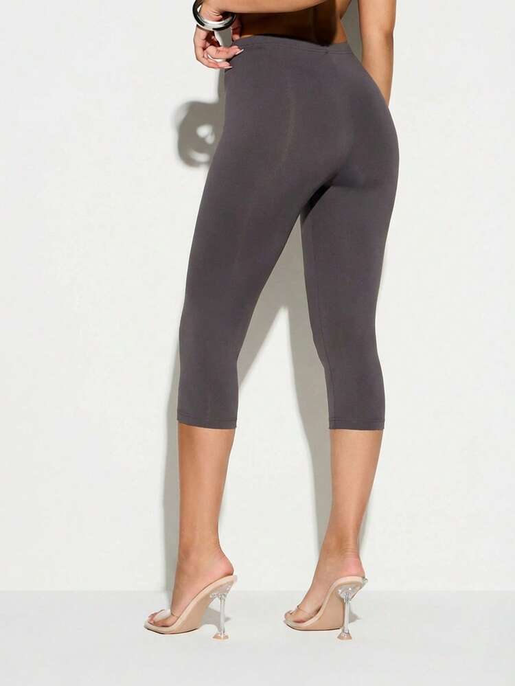 KIZN Legging Capri de Cintura Alta para Mulheres, Calça Cropped Cinza Elástica, Confortável e Casual para Uso Diário, Peça Básica de Roupa Inferior