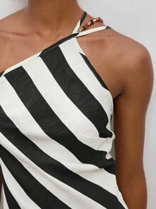 Maija Women's Sexy Contrast Stripe Print Backless Dress, Suitable For Beach, Vacation,Dresses For Women Summer - Black and White - View 7