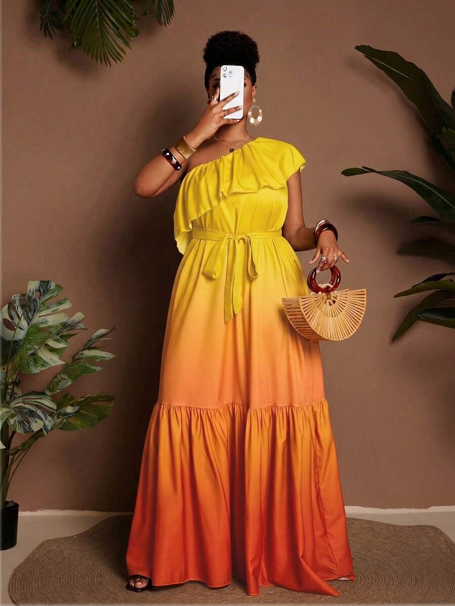 Maweii Vestido de línea A con degradado para mujer talla grande, adecuado para la playa, vacaciones, uso casual en verano - Multicolor - Ver 1