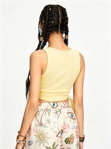 ROMWE Women's Summer Casual Vacation Hippie Style Embroidered Pleated Camisole - Yellow - View 6