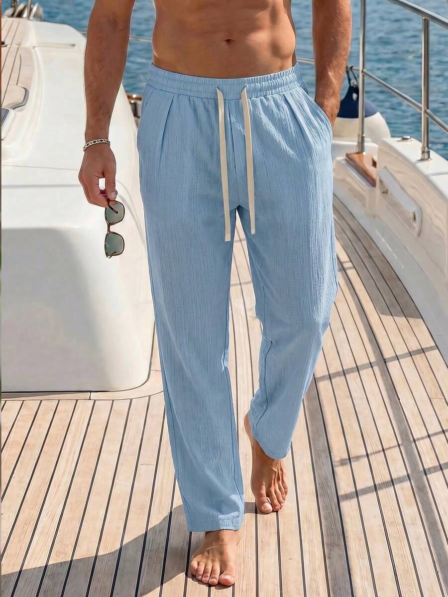 VIVINTIMO Men's Drawstring Waist Pockets Casual Loose Pants - Blue - View 1