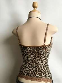 Women's Leopard Print Contrast Lace Camisole - Multicolor - View 2