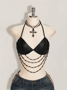 SHEIN ICON 女士露背系带休闲百搭上衣 - 黑色 - 查看 4