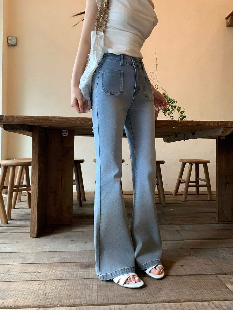 DAZY Quần jeans ống loe nữ kiểu Hàn Quốc ombre dáng casual - Màu xanh lam - Xem 1