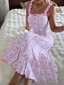 CottageSlumber Floral Print Ruched Strap Women's Camisole Nightgown - Purple - View 3