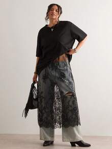 Freevana Plus Size Women's Black Lace Spaghetti Strap Dress,Sheer Elegant Summer Boho Long Dress,Music Festival Outfit,Night Out Club,Bohemian Western Style - Black - View 2