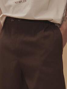 Musero Micro Double Button Detailing Elasticated Waistband Shorts Spring Summer Essentials Holiday Beachy - Coffee Brown - View 6