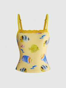 ROMWE Áo tank top in hình cá vàng dễ thương phong cách Y2K, mang đến cảm giác nghỉ dưỡng cho nữ. - Vàng nhạt - Xem 1