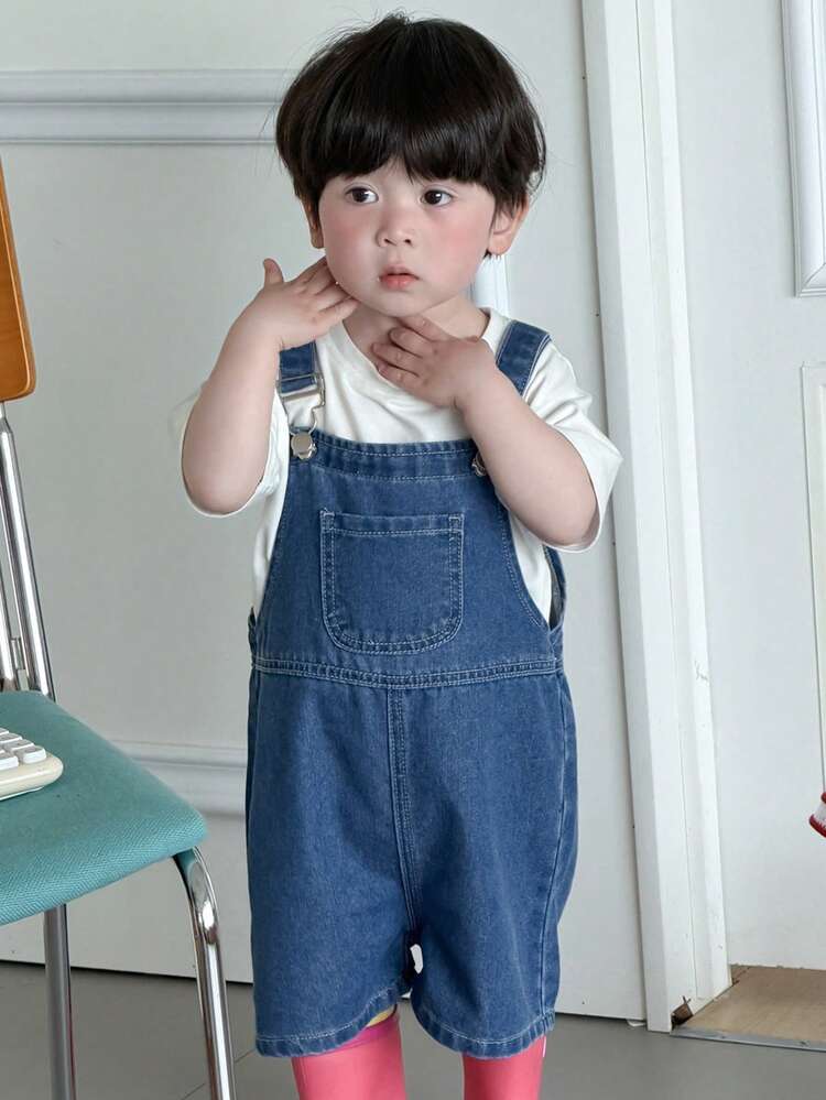 Baby Boys' Washed Casual Denim Bib Overalls Summer
