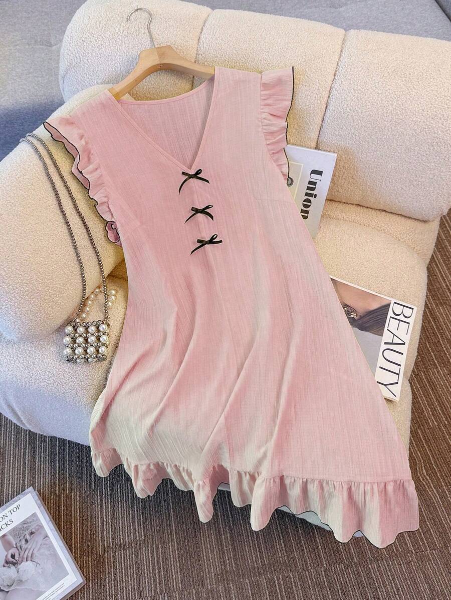 GlowEve CURVE Vestido casual de festa com decote em V e laço para mulheres plus size - Rosa - Ver 1