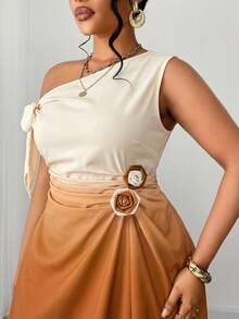 Maweii Spring & Summer Asymmetric Hem Ruched Gradient Elegant Casual Dress, Unique Design, Necessary For Daily Wear, Sophisticated Style, Plus Size - Multicolor - View 6
