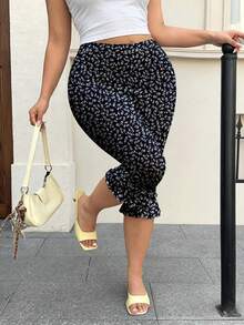 Quần legging lửng nữ cỡ lớn in họa tiết toàn thân, xếp ly, kiểu dáng thường ngày. - Nhiều màu - Xem 4