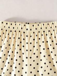 SHEIN Young Girl' Cute Polka Dot Print Camisole And Wide Leg Pants Set, Suitable For Vacation And Outdoor Activities - Khaki - View 4