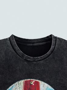 Modcrash Camiseta vintage casual con estampado de copos de nieve desgastados para hombres, primavera/verano - Negro - Ver 5