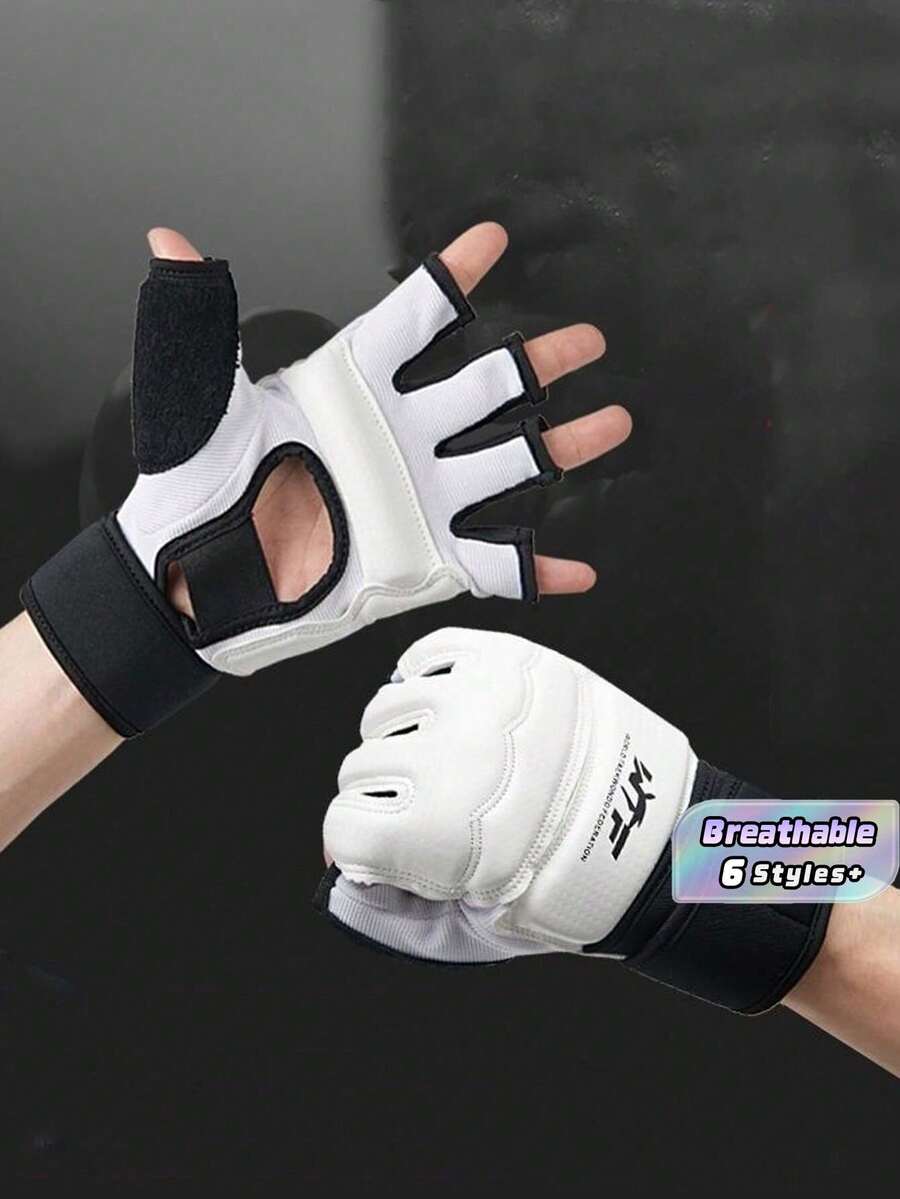 1 PU Boxing Gloves Fighting Half Finger Boxing Gloves Suitable For Adult Sandboxing Men And Women Punching Punching Bag Training Taekwondo Hand Protection - White - View 1