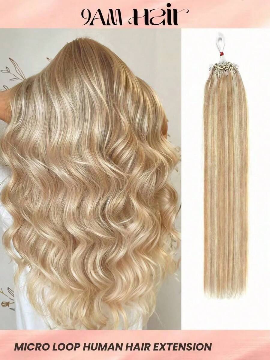 50 piezas Extensiones de cabello con micro anillos, 100% cabello humano con micro perlas y línea de pesca, extensiones de cabello Remy de 50g, color rubio dorado y marrón mezclado S18/613