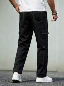 Manfinity CasualCool Men's Multi-Pocket Cargo Pants, Casual Loose Trousers - Black - View 2