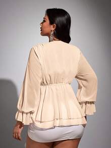 Viva Relle Plus Size Chiffon Sexy Bow Blouse - Apricot - View 6