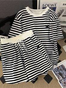 Resyla Conjunto de 2 piezas de ropa de mujer con rayas de moda, para verano - Multicolor - Ver 1