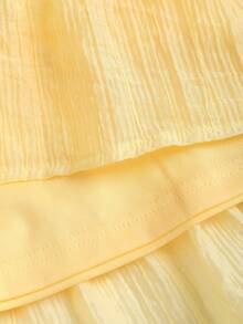SHEIN Sweetro Đầm nữ mùa hè màu vàng nhạt, dây mảnh, xếp ly nhiều lớp, viền bèo nhún. - Màu vàng - Xem 5