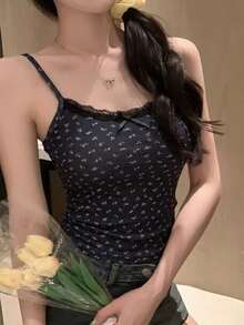 DAZY 夏季新款花卉印花音樂節修身背心女款 度假穿搭女式圖案T恤 - 黑色 - 查看 5