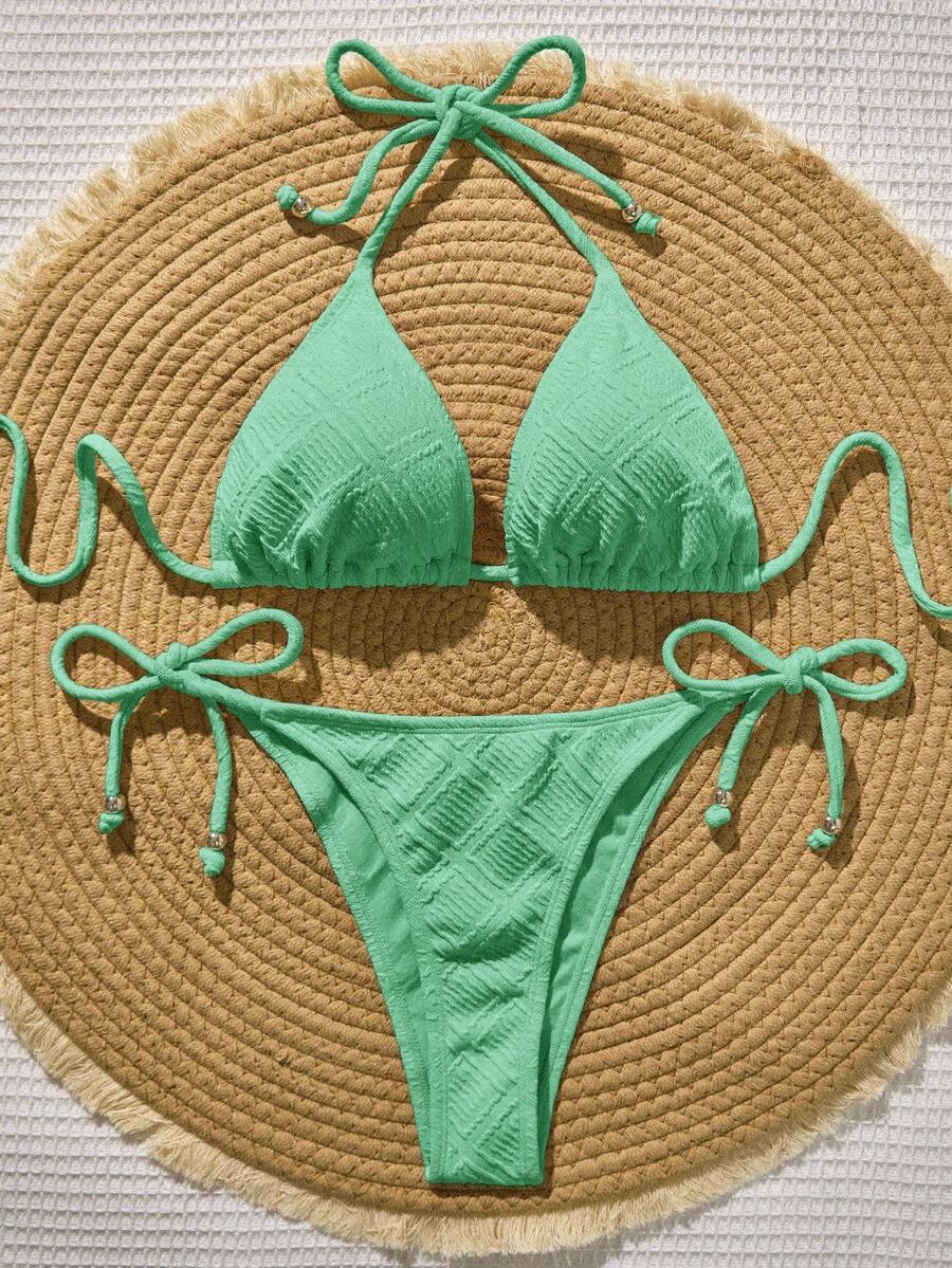 Swim Vcay 女士纯色挂脖系带比基尼泳衣 - 薄荷綠 - 查看 1