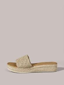 Styleloop Ladies Fashion Woven Casual Platform Sandals, Upper Crossstrap Decorative Bohemian Vacation Vintage French Canvas Wedge Heel Platform Mueller Slippers, Western Style, Music Festival Party Clothing, Spring Summer Shoes Spring Break Easter Summer Shoes - Apricot 5 - View 7
