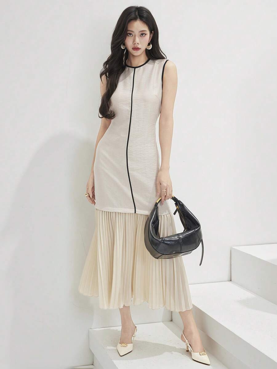 Heiryn Đầm thanh lịch không tay dành cho nữ với viền bèo nhún.
