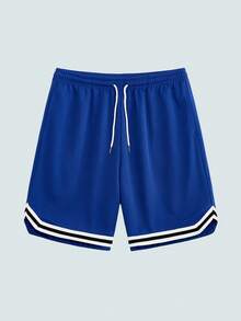 Modcrash Men's Summer Fashion Sports Basketball Shorts, Drawstring Elastic Mesh Quick-Dry Knee-Length Shorts - Blue - View 2